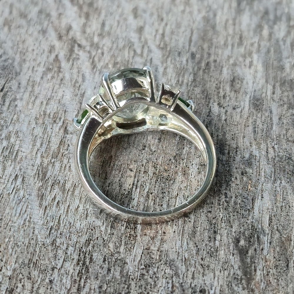 925 Sterling Silver Prasiolite Chrome Diopside White Topaz Designer Sz 9 Ring 💍 - Picture 15 of 16